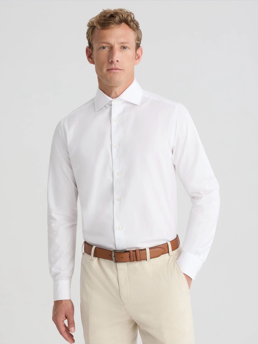 NWT SuitShop Classic Men's White Button Down Long Sleeve Dress Shirt